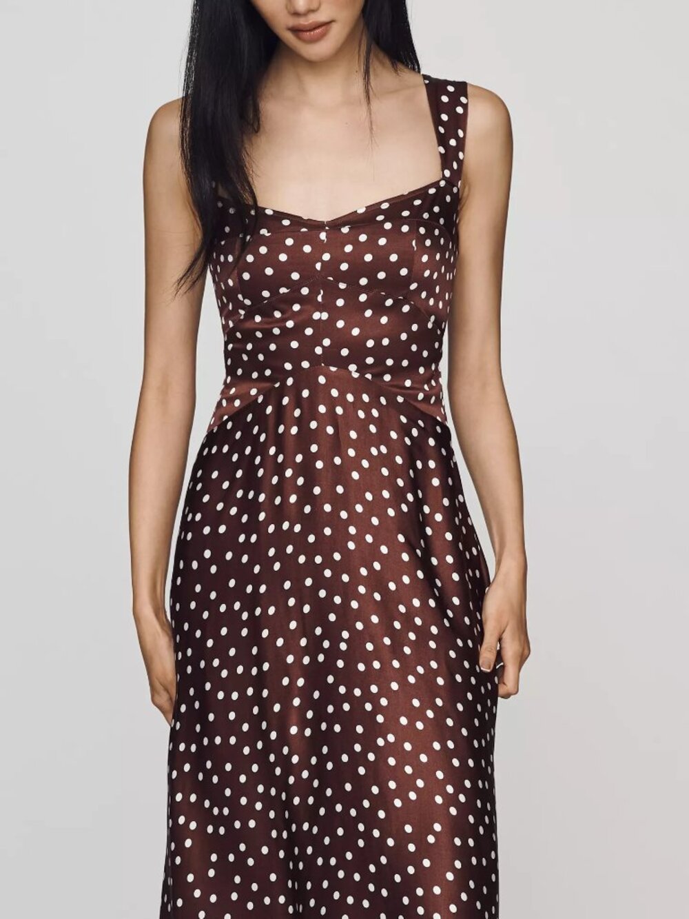 Anthropologie Jocelyn Sleeveless Slip Midi Dress by Maeve, Brown Dot, S - Picture 3 of 4